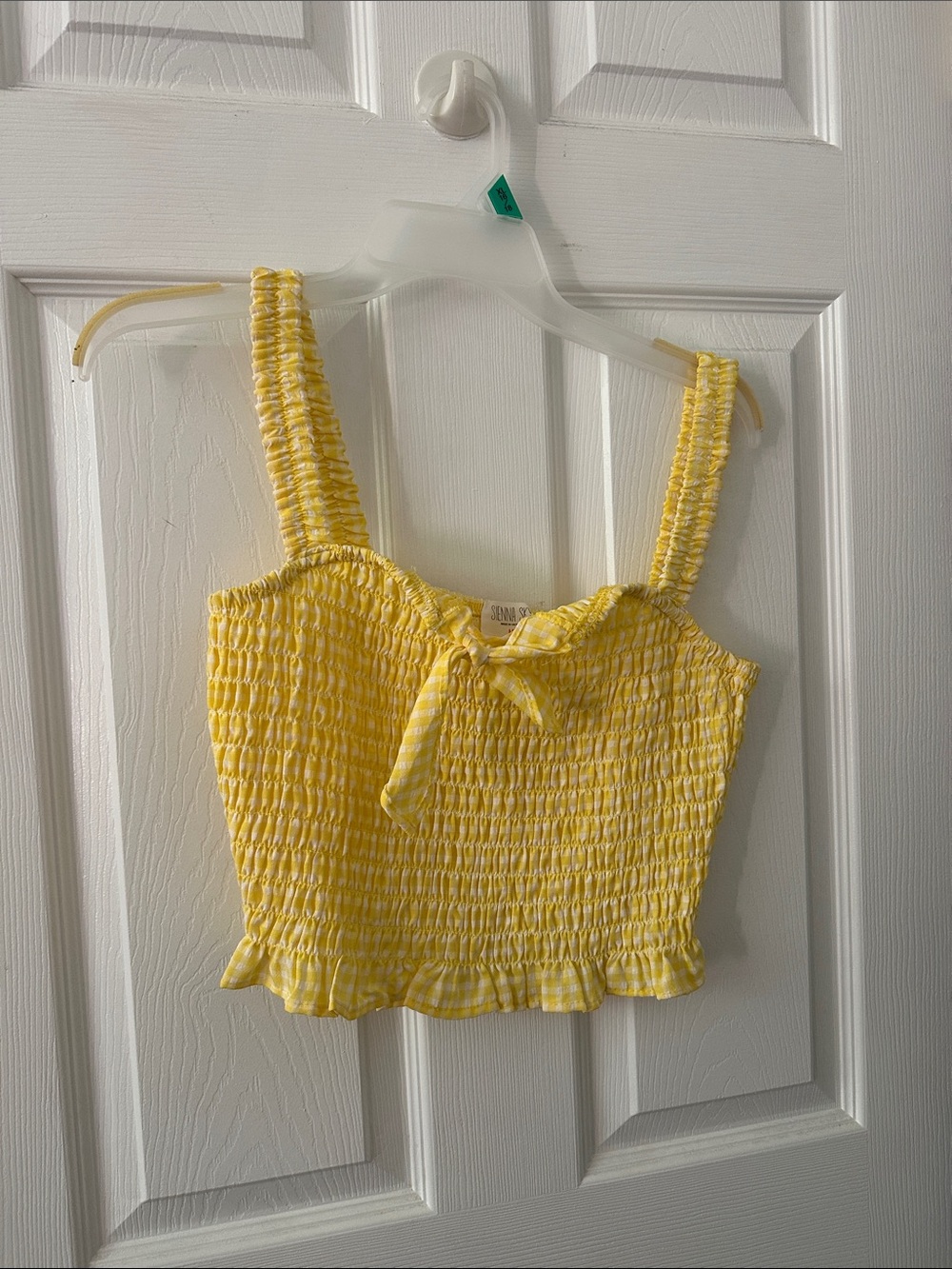 Sienna Sky Yellow Smocked Tie-Front Crop Top